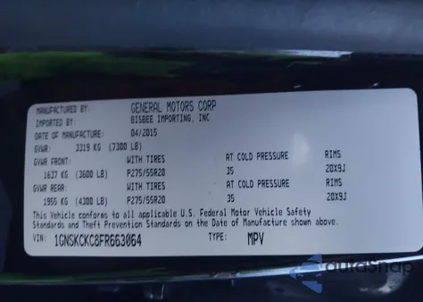 2015 Chevrolet Tahoe Ltz z USA, uszkodzony, nr VIN 1GNSKCKC8FR663064